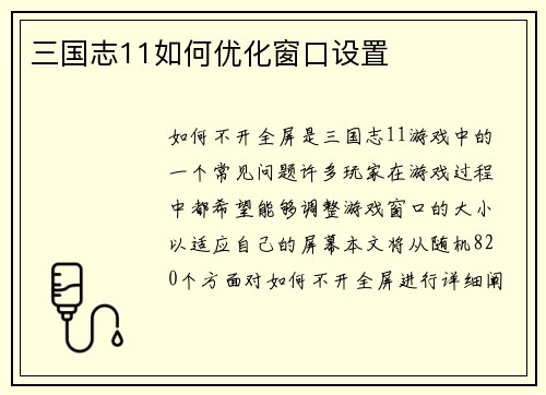 三国志11如何优化窗口设置